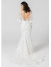 Ivory Delicate Lace Tulle Wedding Dress With Detachable Sleeves